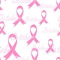Seamless pattern. Breast Cancer awareness in October, pink ribbon