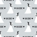 Seamless pattern with bride, hearts and word Bride. Royalty Free Stock Photo