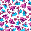 Seamless pattern with bright abstract flowers, hand-drawn. Summer background.