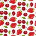 Seamless pattern with bright appetizing red ripe berries