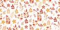 seamless pattern with bright autumn leaves and berries for printing on paper and fabric