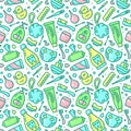 Seamless pattern with bright baby hygiene elements