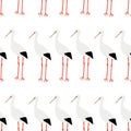 Seamless pattern with bright bird - stork. Cute cartoon character