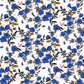 Seamless pattern with bright blue flowers