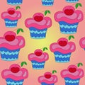 Seamless pattern of bright cherry cakes. Royalty Free Stock Photo