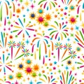 Seamless pattern with bright colorful fireworks and salute Royalty Free Stock Photo