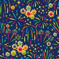 Seamless pattern with bright colorful fireworks and salute Royalty Free Stock Photo