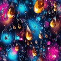 seamless pattern with bright colorful rainbow water drop droplets on glass surface on black multicolored background Royalty Free Stock Photo
