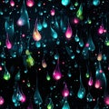 seamless pattern with bright colorful rainbow water drop droplets on glass surface on black multicolored background Royalty Free Stock Photo