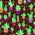 1599 cactus pattern, seamless pattern in bright colors, cacti in pots, ornament for wallpaper and fabric, wrapping paper