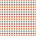 Seamless pattern with bright colors repeated squares. Horizontal dashed lines abstract background. Mosaic wallpaper.