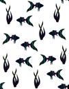 Seamless pattern with bright fish on the white background