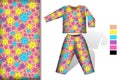 Seamless pattern with bright flower ornament pajamas mockup, design concept for fabric and print paper