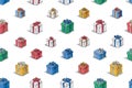 Festive. Seamless pattern. Bright gift boxes. Hand drawn. Minimalist style Royalty Free Stock Photo