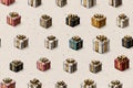 Mystery gift. Seamless pattern. Bright gift boxes. Hand drawn. Minimalist style Royalty Free Stock Photo