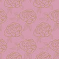Seamless pattern bright gold rosebuds. Hand drawn line roses.