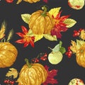 Seamless pattern with bright harvest season elements