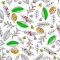 Seamless pattern with bright leaves - vector illustration, eps