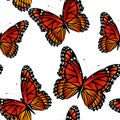 Seamless pattern with bright monarch butterflies