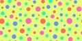Seamless pattern. Bright multi-colored 2D circles on a plain yellow background. Wrapping paper, textiles Royalty Free Stock Photo