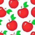 Seamless pattern with bright red apples, vector illustration. Royalty Free Stock Photo