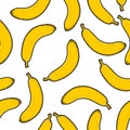 Seamless pattern with bright scattered doodle bananas. Retro