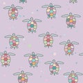 Seamless pattern with bright sea turtles. Vector illustration.