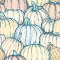 Seamless pattern with bright sketchy pumpkins. Vector illustration