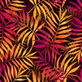 Seamless pattern with bright tropical palm leaves. Stylish illus