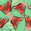 Seamless pattern of bright watercolor butterfly Royalty Free Stock Photo