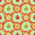 Seamless pattern of bright watercolour Fall foliage