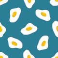 A seamless pattern of a broken egg with a yolk on a green background Royalty Free Stock Photo