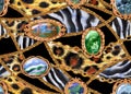 Seamless pattern of brooches and chains