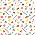 Seamless pattern with brown chocolate and caramel candies. Royalty Free Stock Photo