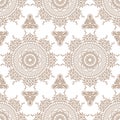 Seamless pattern with brown mehndi floral henna lace buta decoration items in Indian style Royalty Free Stock Photo