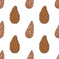 Seamless pattern with brown pine cones. Vector