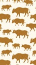 Seamless Pattern of Brown Wild Cattle Silhouettes on a Light Background Royalty Free Stock Photo
