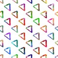 Seamless pattern brush colorful triangle. Rainbow color on white background. Hand painted grange texture. Ink geometric