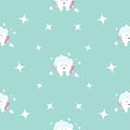 Seamless Pattern Brush Paste Tooth Health. Sparkle Star. Cute Funny Cartoon Smiling Character. Oral Dental Hygiene. Children Teeth