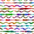 Seamless pattern with brush stripes and waves. Rainbow color on white background. Hand painted grange texture. Ink Royalty Free Stock Photo