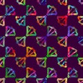 Seamless pattern brush triangles bow . Rainbow color on violet background. Hand painted grange texture. Ink geometric Royalty Free Stock Photo
