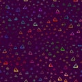 Seamless pattern brush triangles . Rainbow color on violet background. Hand painted grange texture. Ink geometric Royalty Free Stock Photo