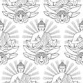 Seamless Pattern of Buddha, Lotus, light and Tiger