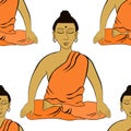 Seamless pattern Buddha sitting in the lotus Indian meditation c