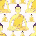 Seamless pattern Buddha sitting in the lotus Indian meditation c