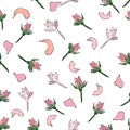 Seamless pattern buds and rose petals. Confetti, cosmetics, wedding beautiful floral background Royalty Free Stock Photo