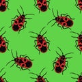 Seamless pattern with bug-soldier or Firebug . hand-drawn bug-soldier, Firebug . Vector Royalty Free Stock Photo