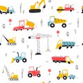 Seamless pattern with building equipment. Kids print. Vector hand drawn illustration