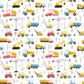 Seamless pattern with building equipment. Kids print. Vector hand drawn illustration
