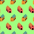 Seamless pattern of Buildings on green